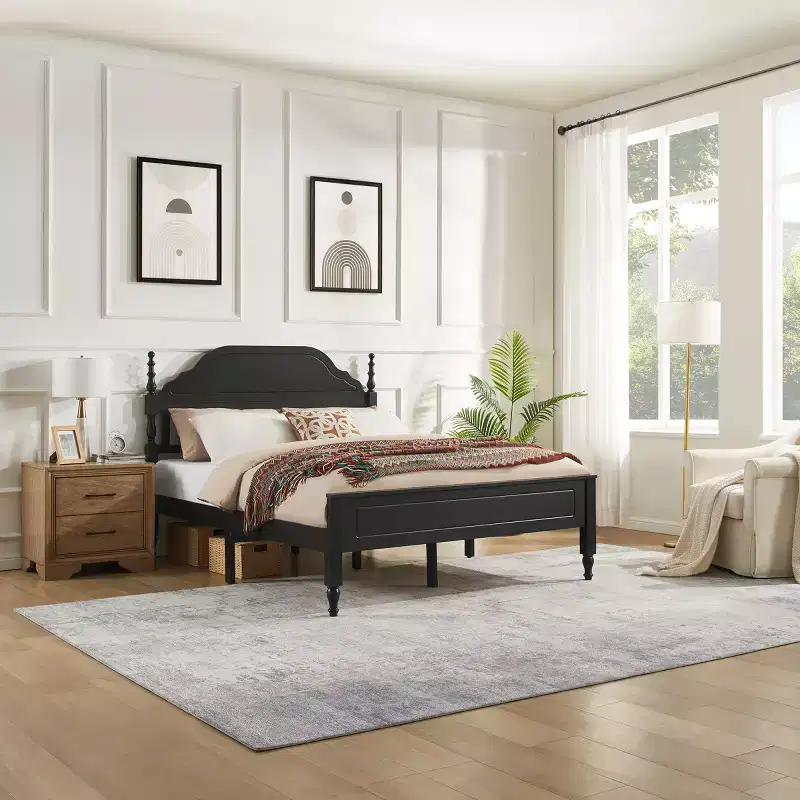 Queen Size Bed Frame with Padded Headboard Insert, Elegant Bedroom Centerpiece