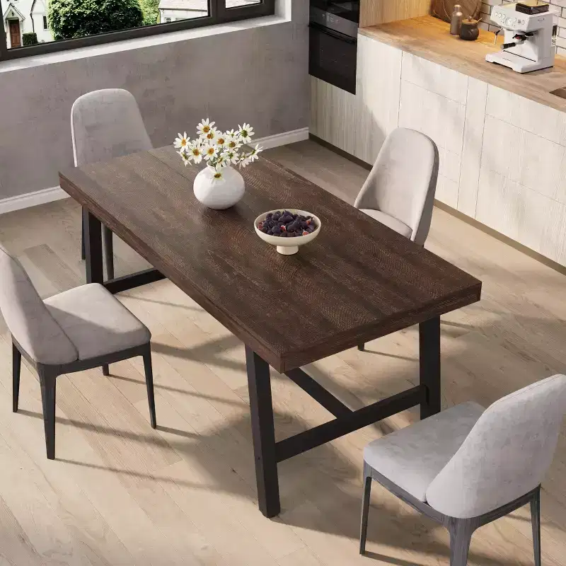 Industrial Rustic Dining Table for 4-6  63 Rectangular Tabletop with Heavy-Duty Metal Legs  Durable & Easy to Assemble Kitchen