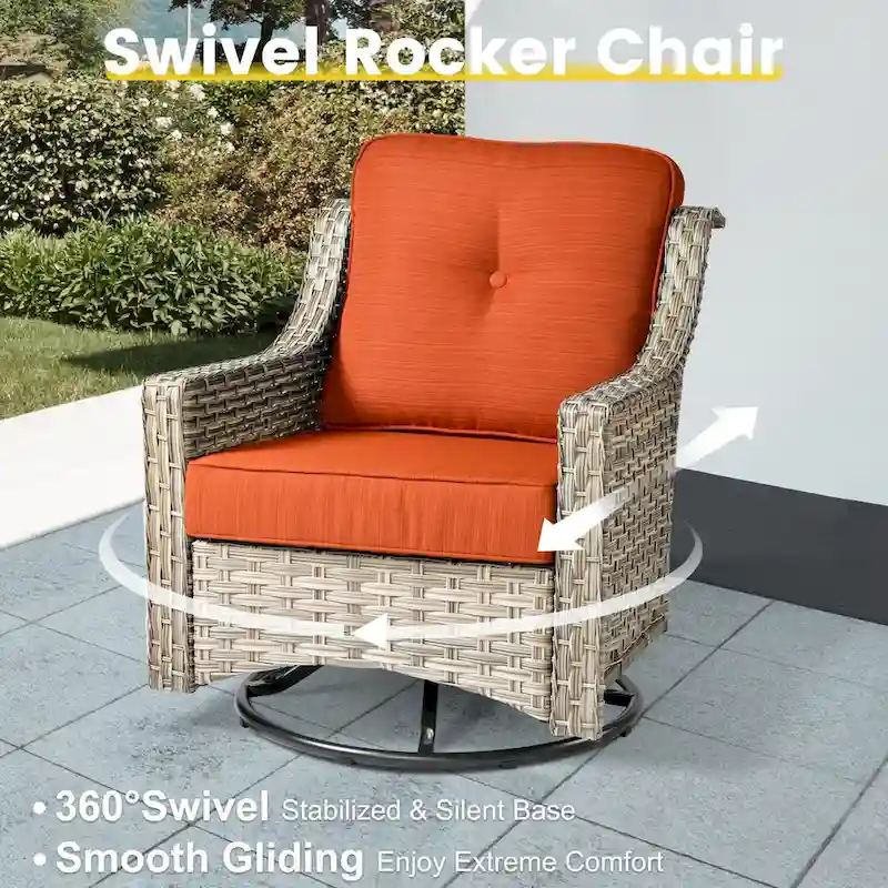XIZZI 6-piece Patio Furniture Wicker Conversation Set with Swivel Chair
