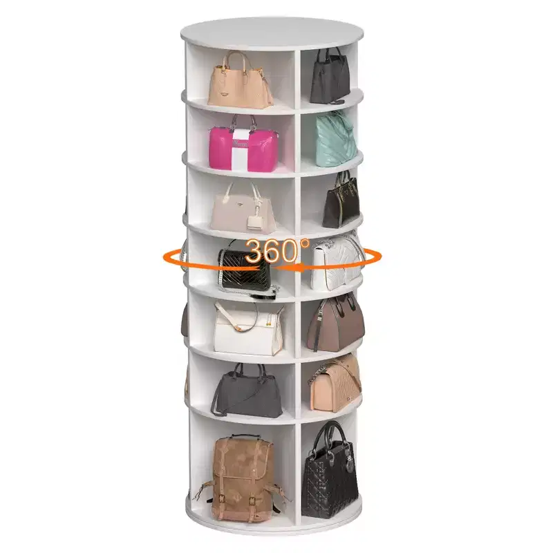 7-Tier Rotating Shoe Rack Tower, Freestanding 360 Rotating Storage Stand, Elevated Base Design Shoe Tower with Rotating Storage Tray - White