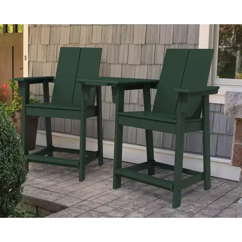 POLYWOOD Moore 3pc Outdoor Counter Patio Chair Set with Connecting Table Green
