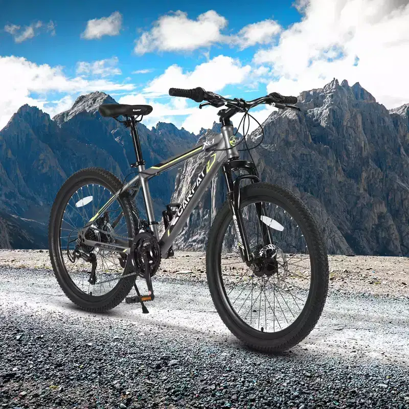 NAYSAYE Bicycle 24 Inch Mountain Bike 21 Speeds Steel Frame for Boys and Girls for Off Road Adventures, Gray, 56.3*7.88*28.35
