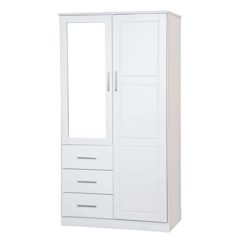100% Solid Wood Metro Wardrobe Armoire – Solid Wood or Mirrored Doors, Multiple Finishes