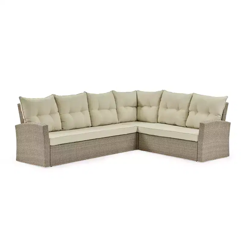 3pc All-Weather Wicker Canaan Large Outdoor Sectional Sofa with Cushions Brown - Alaterre Furniture: Weather-Resistant, Aluminum Frame