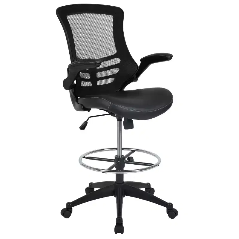 Mid-Back Mesh Ergonomic Drafting Chair with Foot Ring and Flip-Up Arms