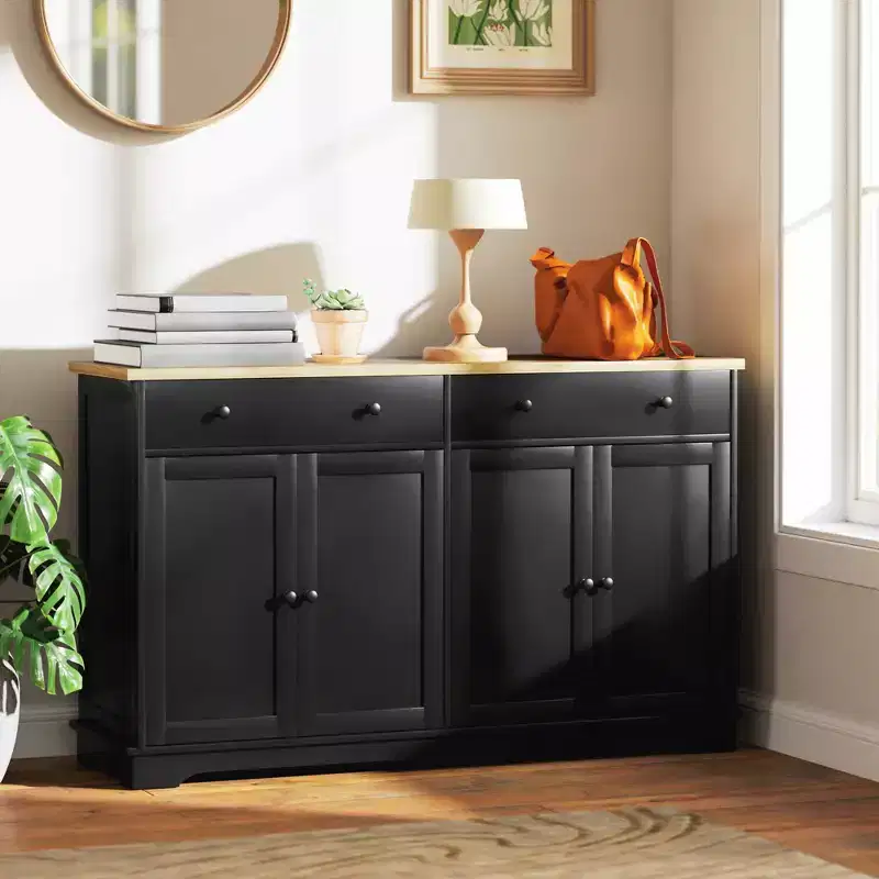 HOMCOM Sideboard Buffet Cabinet with Storage, Modern Kitchen Cabinet with 4 Doors, 2 Drawers and 2 Adjustable Shelves, Coffee Bar Cabinet