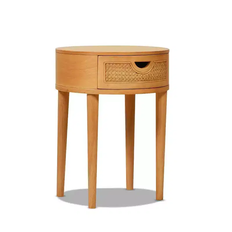 Rossville 18 Round Rattan and Wood Drawer Side Table