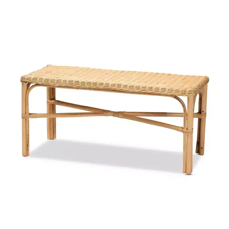 Cacaban Rattan Accent Bench Natural/Brown - bali & pari: Handcrafted, Indoor Furniture, Entryway Seating