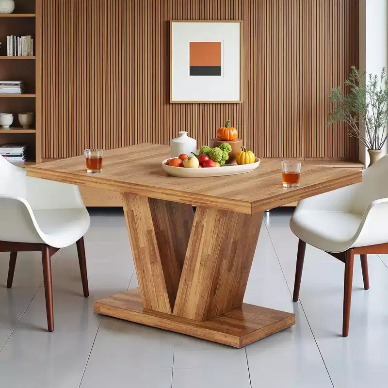 TUYOHW Dining Table for 4-6, Rectangular Kitchen Table with 1.57 Thick Top & Triangle Support, 47.2 L, Walnut+Brown