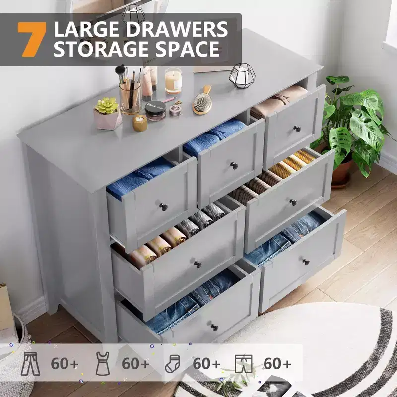 7-Drawer Dresser with Deep Storage – Gray