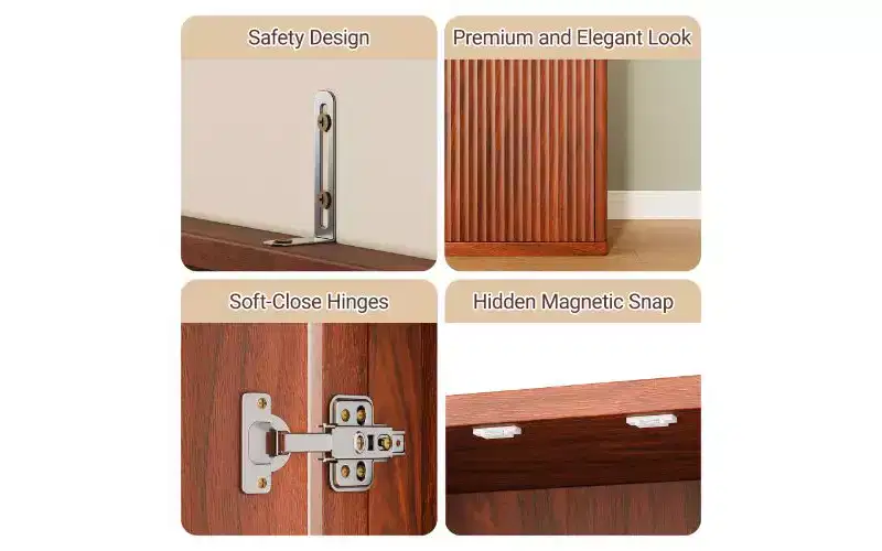 Fluted Tall Pantry Cabinet with 6 Shelves, Anti-Fall Device & Wave-Textured Panels, 72