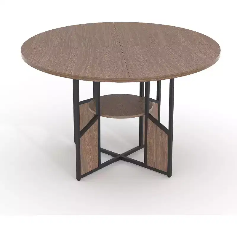 Round Dining Table for 4-6 People, 59 Wooden Kitchen and Dining Table with Base and Adjustable Legs, Space-saving Round Living Room Dining Table