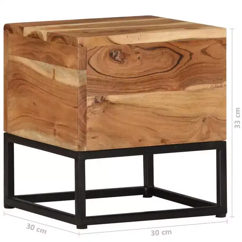 Solid Acacia Wood Side Table with Black Iron Base, 11.8