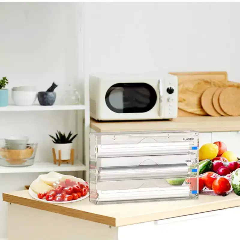 Foil & Plastic Wrap Organizer, Acrylic Storage Dispenser for Kitchen Drawer, Standard Size, Clear