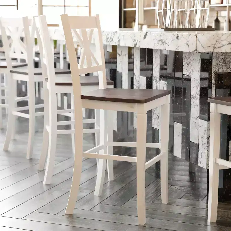 Commercial Grade Solid Wood Modern Farmhouse Counter Height Barstool
