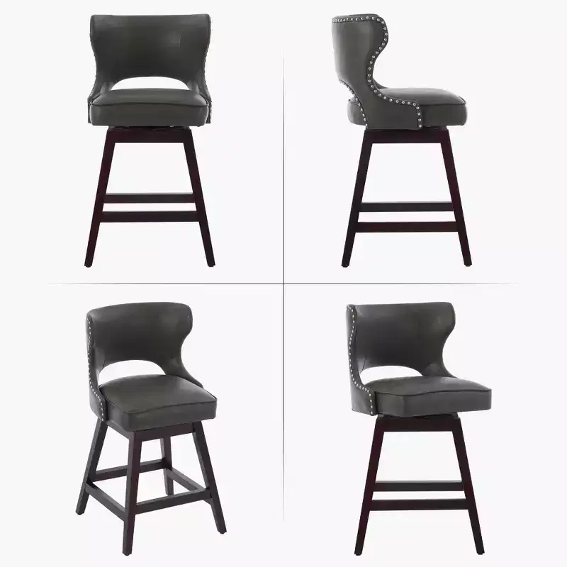 Swivel Nailhead Counter Bar Stools Set of 2 Upholstered 360° Solid Wood Legs 26