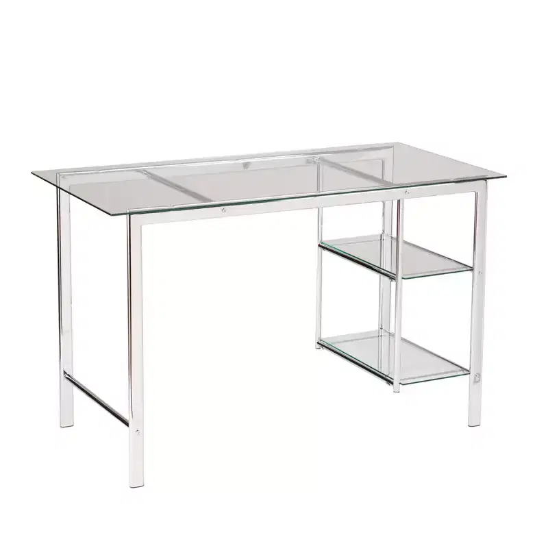 HomeRoots 47 Clear and Silver Glass and Metal Writing Desk