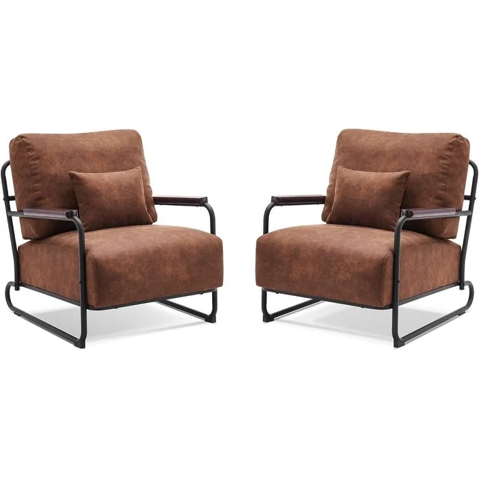 MCombo set of 2 Modern Accent Armchair with Steel Legs, Leathaire fabric HQ102