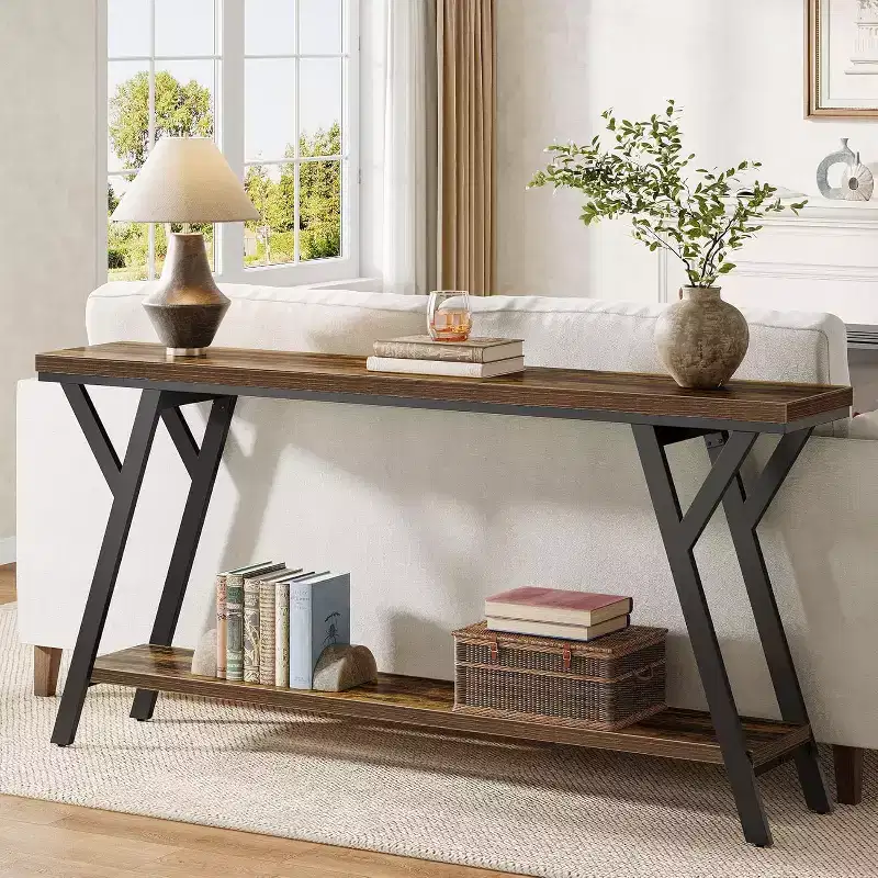 Lantine 70.9-Inch Narrow Long Entryway Console Table, 2-Tier Industrial Sofa Table Behind Couch for Hallway, Living Room, Foyer