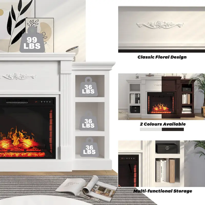 70 Wood Classical Fireplace TV Stand with 28 Electric Fireplace