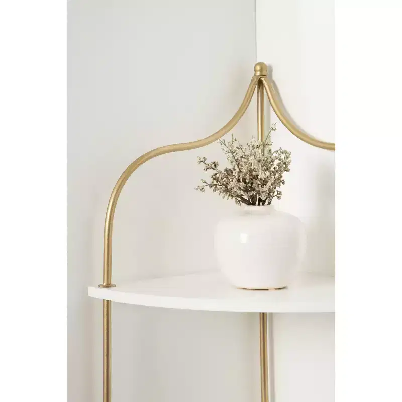 Kate and Laurel Walters Triangle MDF Accent Shelf, 17x12x35, White and Gold