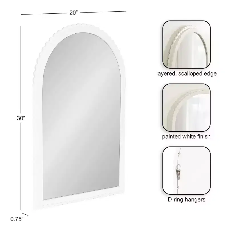 Wooden Arch Mirror, White, 20x30