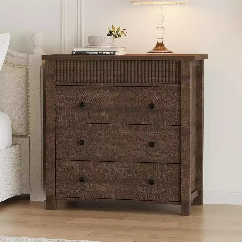 3-Drawer Wooden Dresser & Nightstand – Fluted End Table