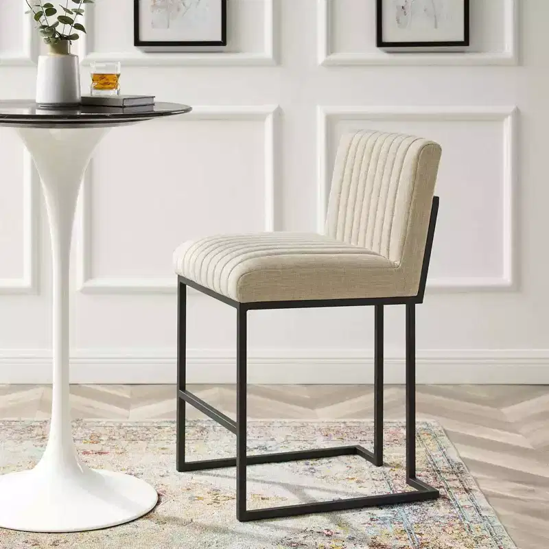Channel Tufted Fabric Counter Height Barstool