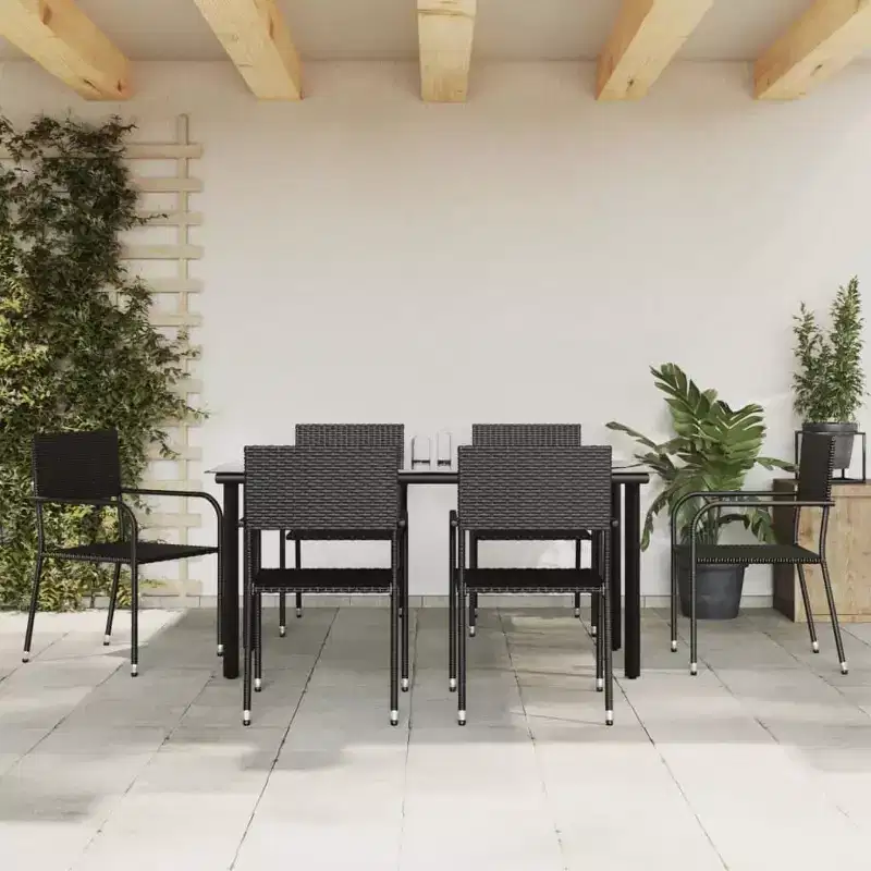 vidaXL Garden Dining Set Black Poly rattan and Steel Standard Stacking - 63 table length 6