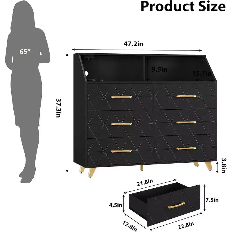 Modern 6-Drawer Dresser with LED Lights for Closet, TV Stand, Living Room, Entryway