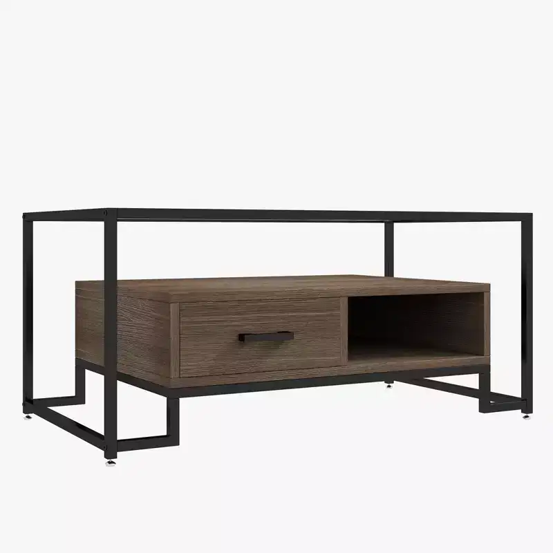 Black Rectangle Coffee Table with 2 Drawers & Storage Shelf, for 1