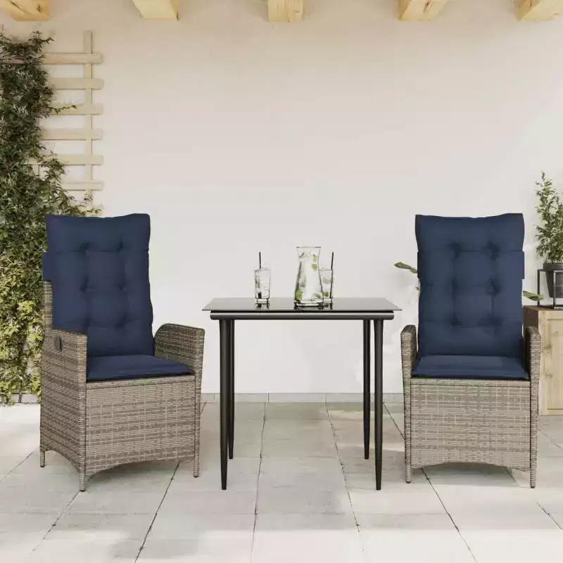 vidaXL Modern Patio Dining Set with Cushions & Tempered Glass