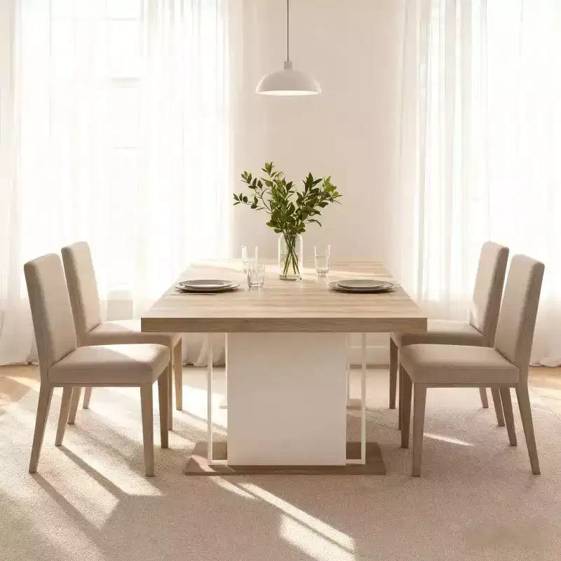 Extendable Dining Table, Oak & White Modern Expandable Design – Seats 4 to 8