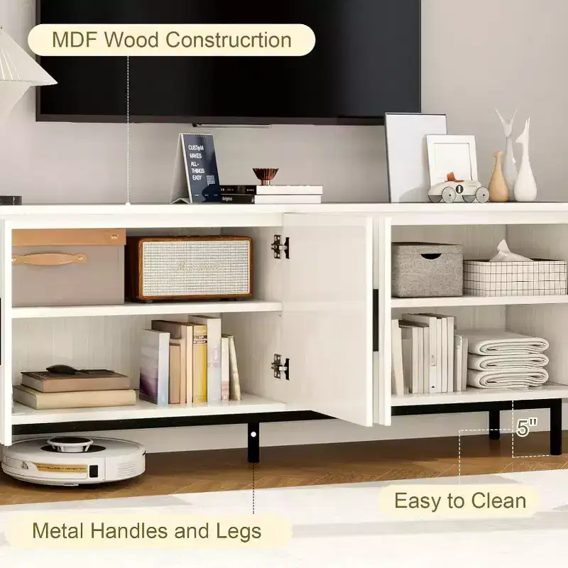 Dyonery 70 Fluted TV Stand, Entertainment Center with Storage Adjustable Shelf, Modern TV Console for Living Room and Bedroom, White
