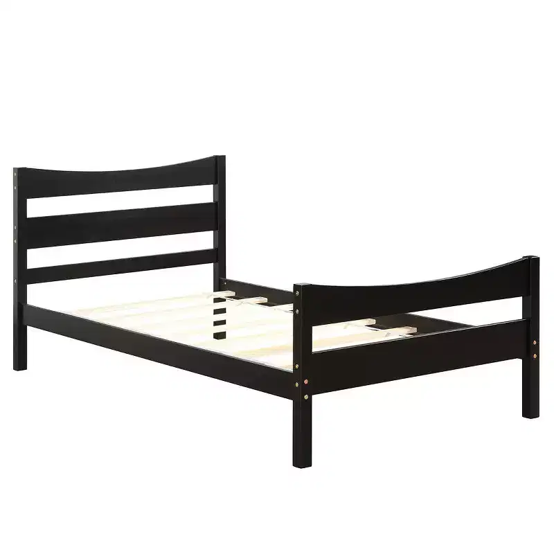 Twin Size Platform Bed Frame with Headboard and Wood Slat Support