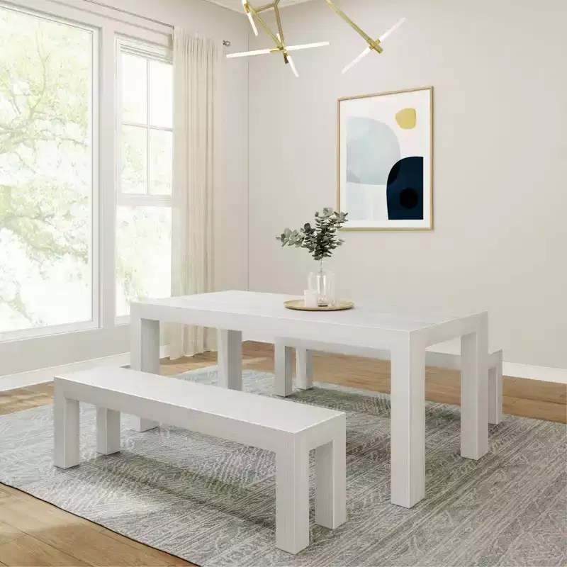 Solid Wood Modern Dining Table Set with 2 Benches – Seats 6, Wirebrush Finish
