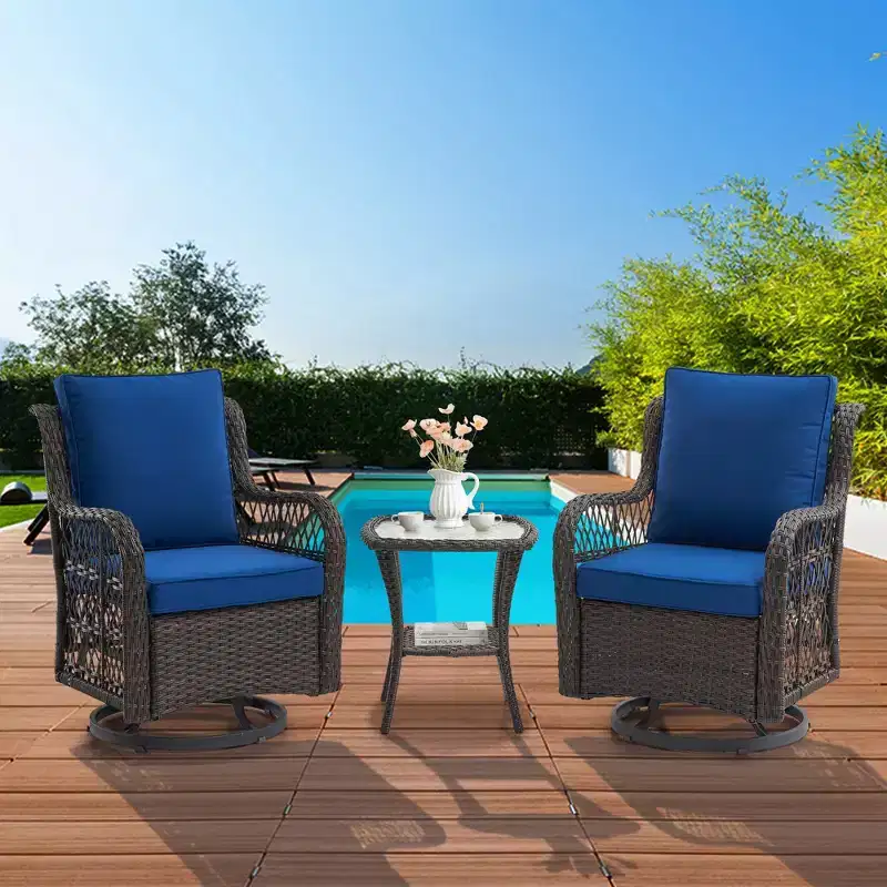 Acekool 3-Piece Swivel Rocker Set with Side Table & Thick Cushions  Multiple Color Options for Patio, Porch, or Poolside