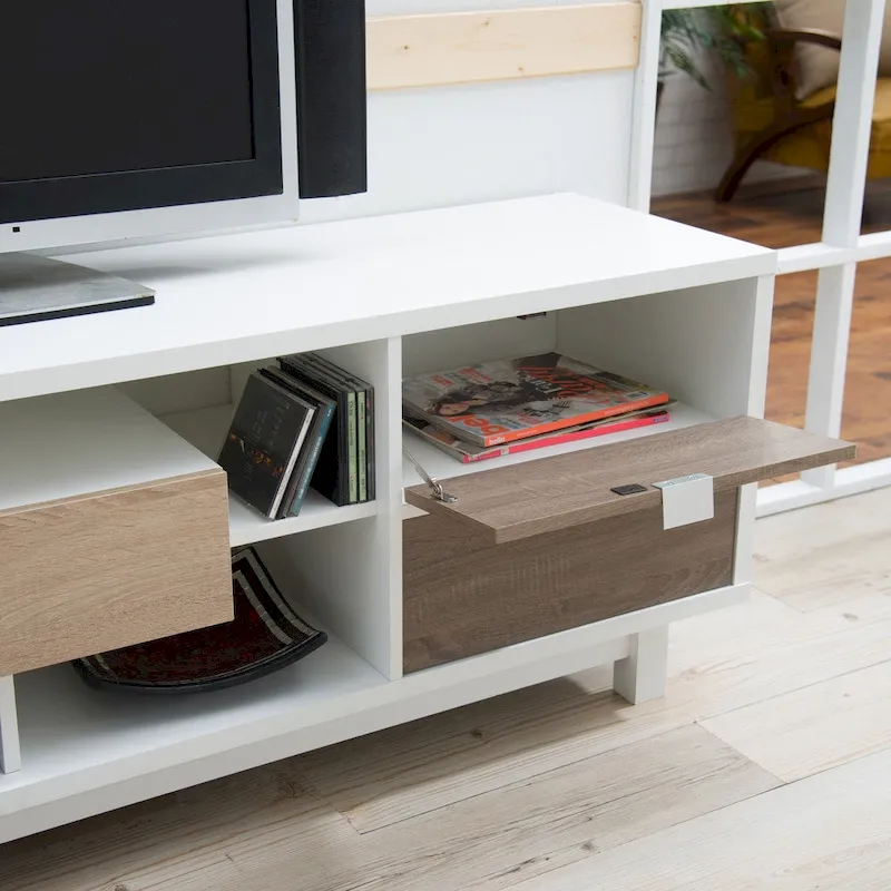 Mid-Century Modern White 70-Inch TV Console with Storage