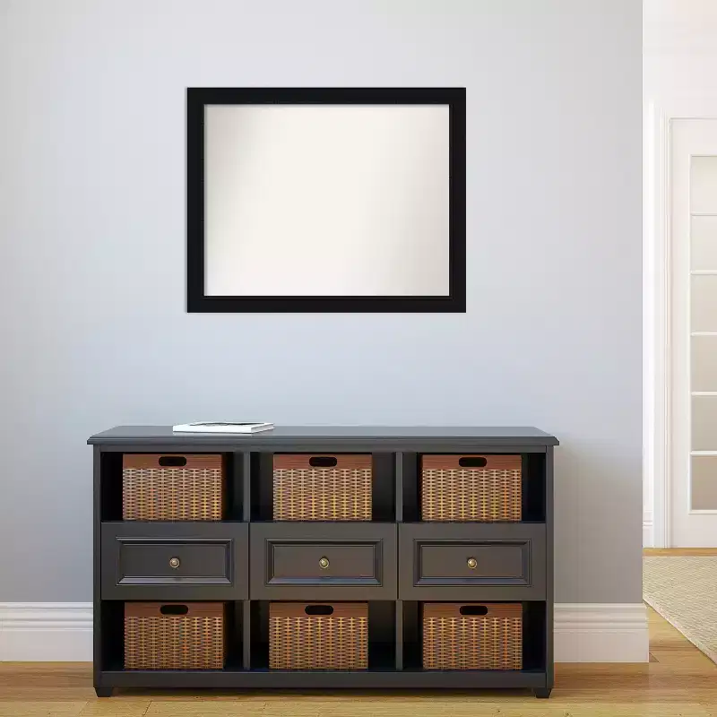 Non-Beveled Bathroom Wall Mirror Satin Black Frame