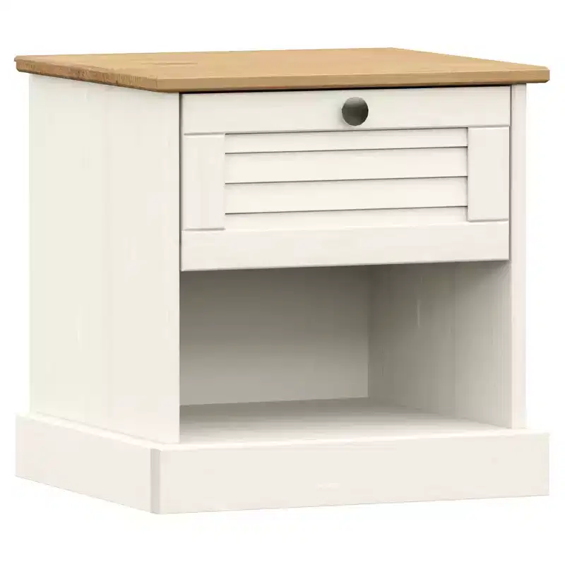 Bedside Cabinet White Solid pine wood, engineered wood, metal