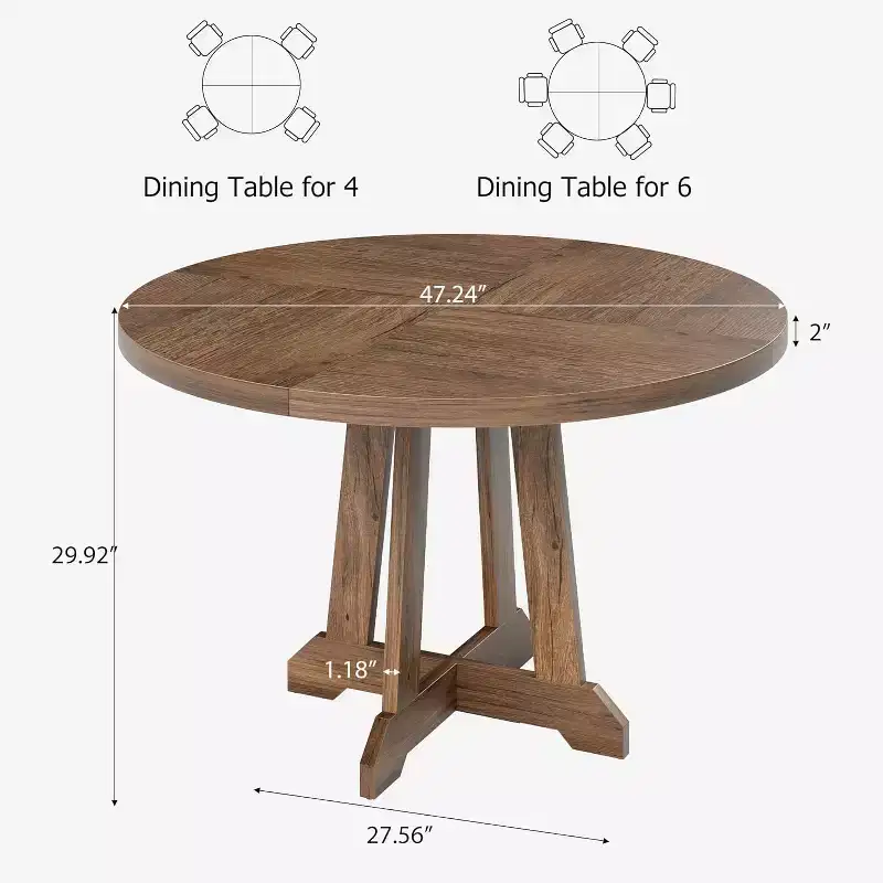 47 Inch Round Dinner Table for 4, Farmhouse Kitchen Table, Classic Dining Room Furniture, Wooden Round Table, for Kitchen, Dining Room