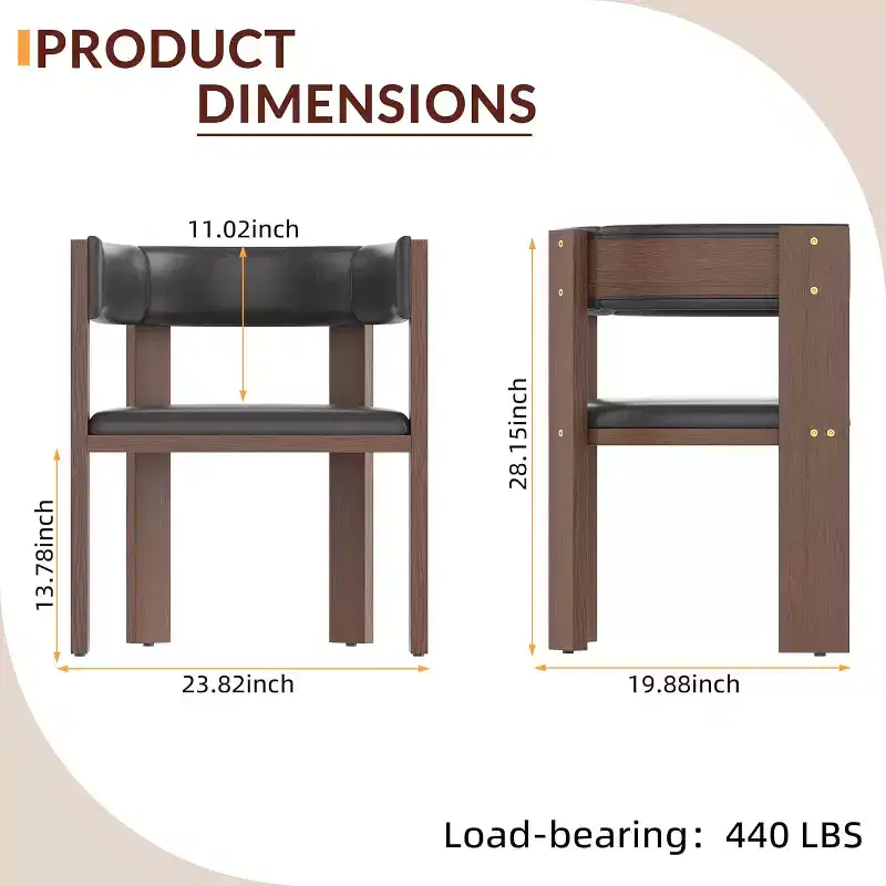 Mid Century Modern Dining Chairs, PU Leather Upholstered Kitchen Chairs Set of 3 with Accent Curved Backrest & Rubber Wood Frame