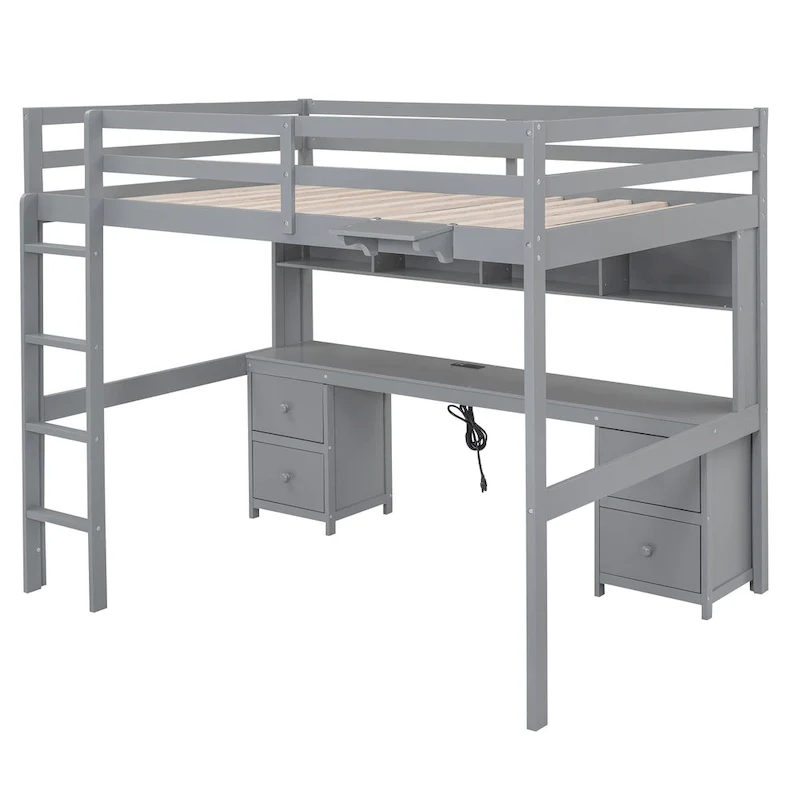 Loft Bed with Desk, Cabinets