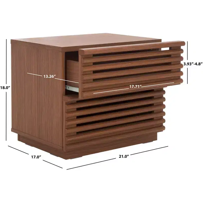 2-Drawer Nightstand with Reeded Wood Detail & Tapered Legs, Walnut Finish