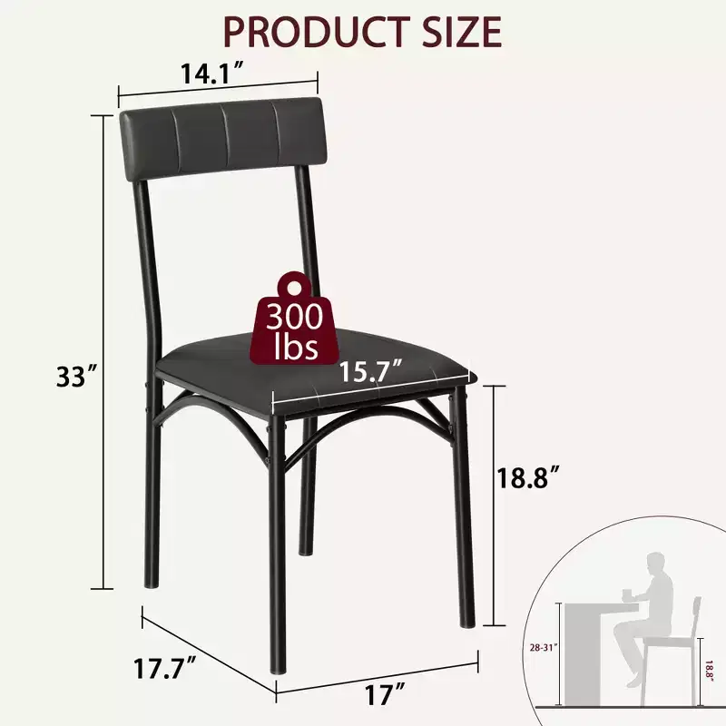 Dining Chairs Set of 4, PU Leather Kitchen Chairs, Dining Room Upholstered Chairs Set, Black Chair for Various Tables, Kitchen, Apartment
