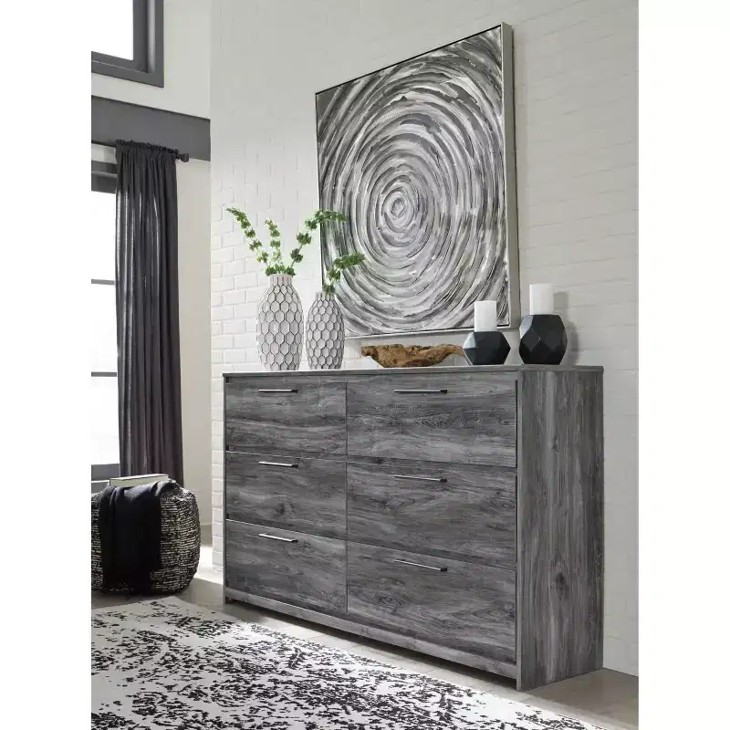 Baystorm Dresser Gray - Signature Design by Ashley: 6 Drawer Storage, Modern Handles, MDF Frame