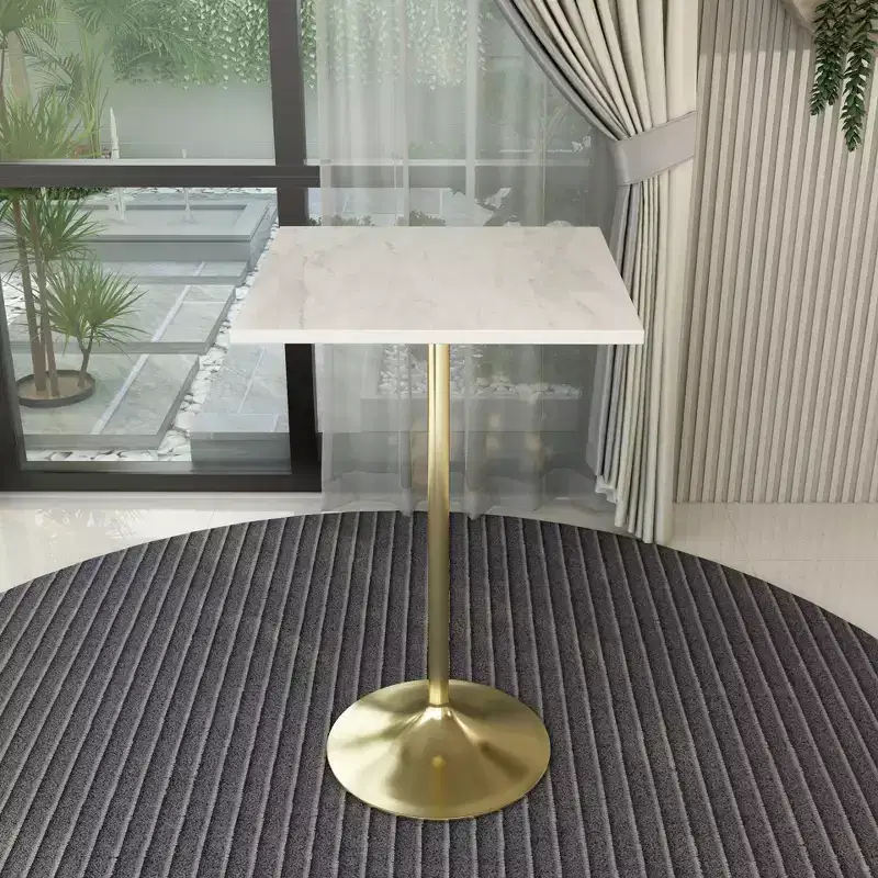 LeisureMod Verve 27 Sqaure Bar Height Dining Table - Modern Resin Top with Brushed Gold Pedestal Base Counter Height Table for Kitchen, Home, and Pub