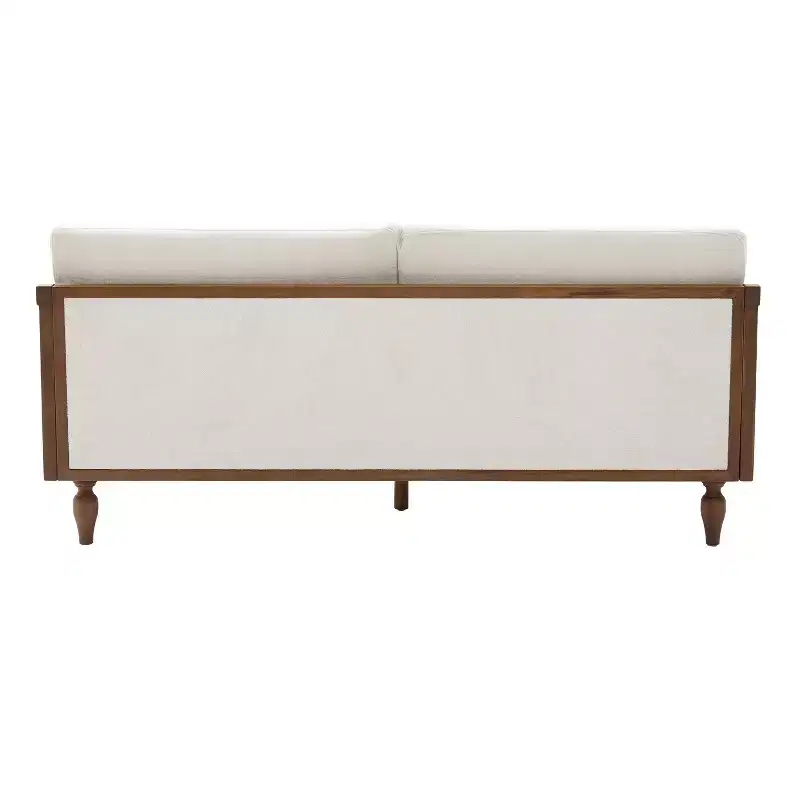 Christopher Knight Home Sachiko 70.9 Mid-Century Modern 2-Seater Rubberwood Chenille Upholstered Sofa with Rattan Armrests
