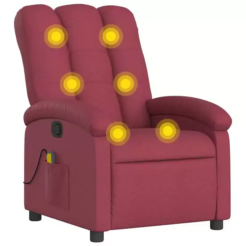 Burgundy Fabric Massage Recliner Chair – 6-Point Vibration, Manual Recline, Side Pocket