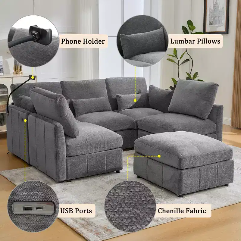 Merax Multifunctional Modular Sectional Sofa with Movable Ottoman